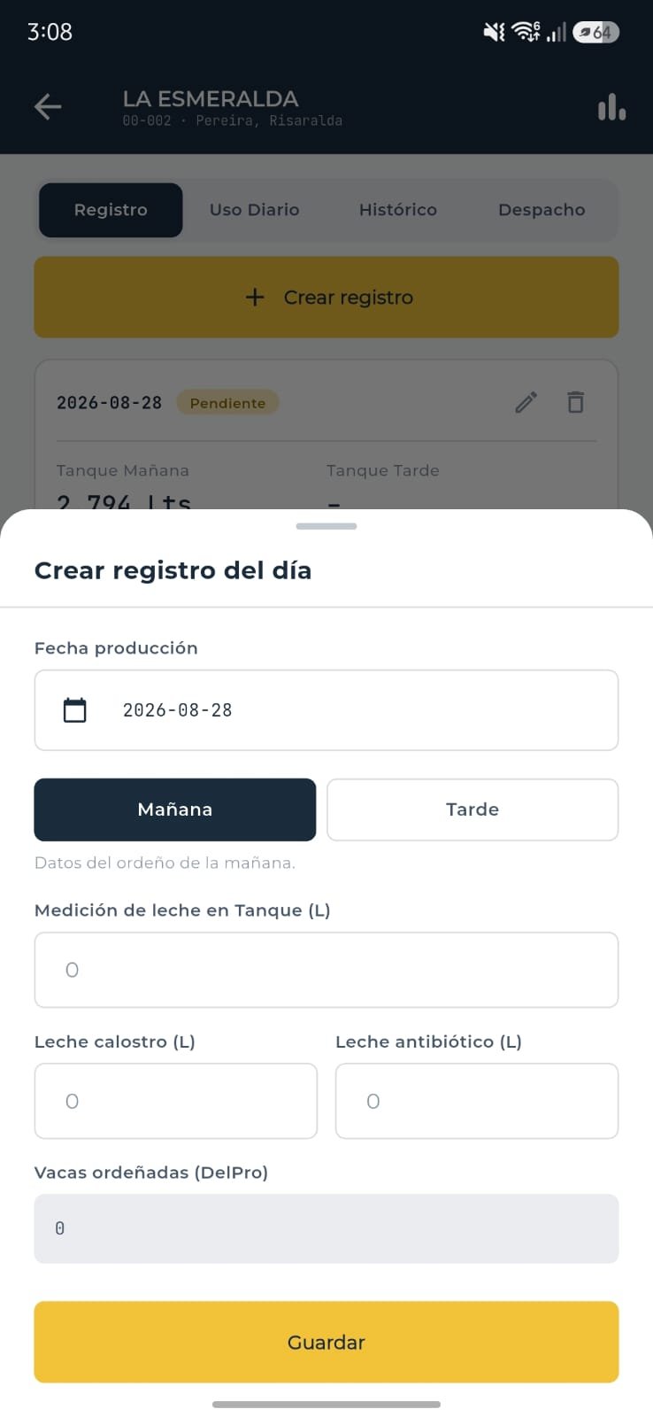 CowApp en el celular: creación del registro del día de producción de leche